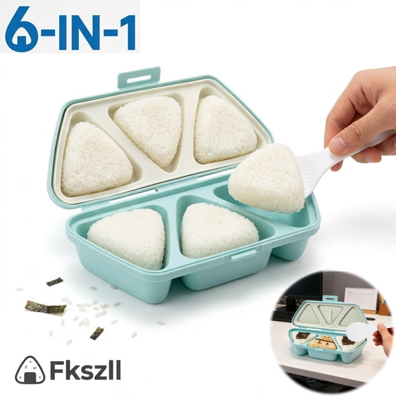Fkszll 6 in 1 Onigiri Mold Triangle Onigiri Mold Once Quickly Make 6pcs Sushi Multifunctional Rice Ball Maker for Making and Storing Sushi