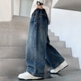 thumbnail image 6 of Spazoro Boys Denim Pants with Multi‑Pockets, Drawstring Heavyweight Wide Leg Vintage Wash Loose Fit Streetwear Baggy Trousers Blue Size 5-6, 6 of 9