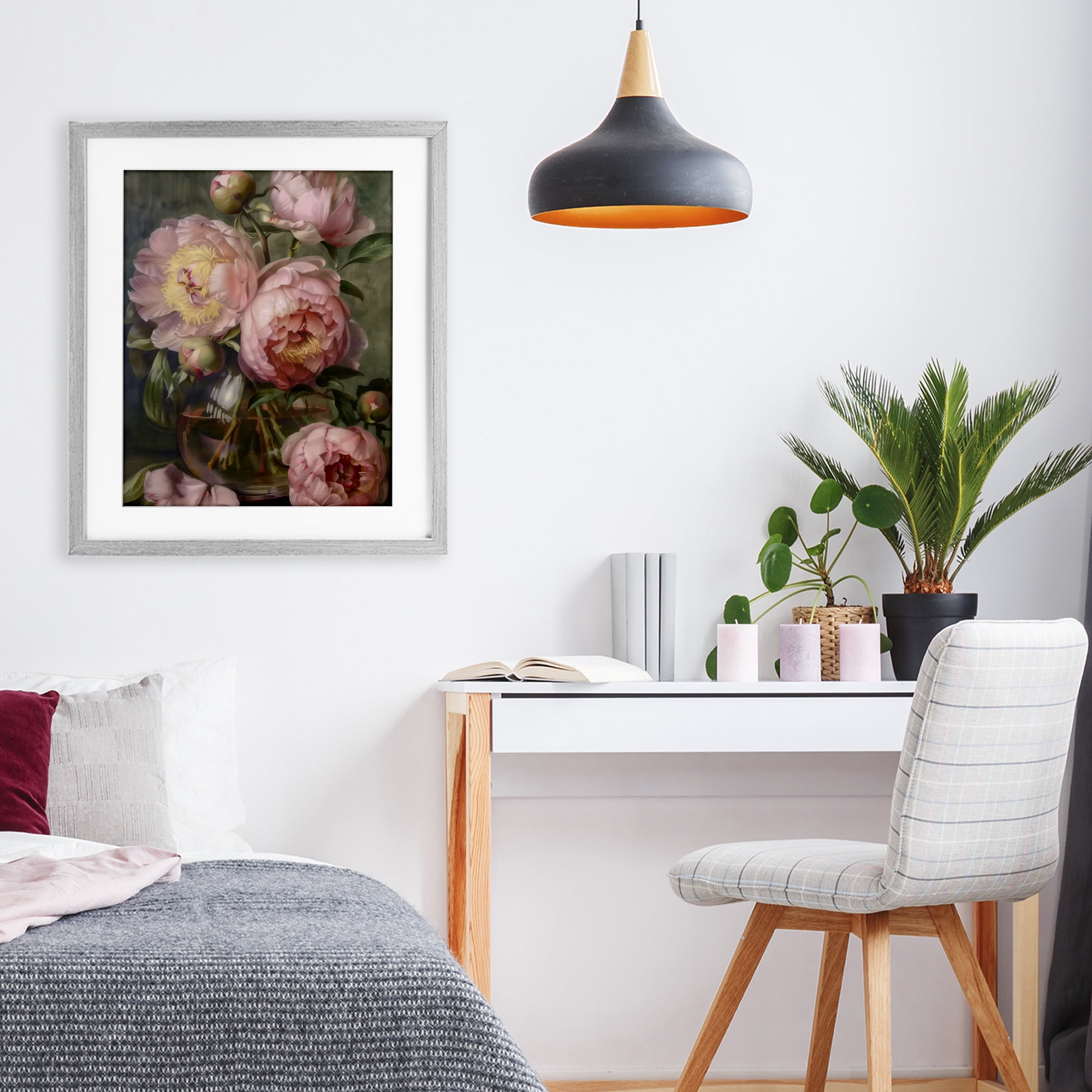 Stupell Industries Pink Peonies in Glass Vase Gray Framed Print Under Glass, design by LSR Design Studio
