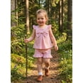 thumbnail image 4 of BemeyourBBs Kids Toddler Baby Girls Summer Clothes 2 Pieces Waffle Knit Striped Fly Sleeve Bow Camisole Tank Top with Ruffle Shorts Set, 4 of 9