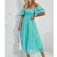 thumbnail image 3 of Green Bodycon Dress, Smocked Long Puff Short Sleeved Checkered Sheer Lace A Line Flowy Maxi Dress Pink Cocktail Formal Dresses Women 2025 Bridal Shower Dresses Maxi Dresses (S, Cyan) ZMTing, 3 of 5