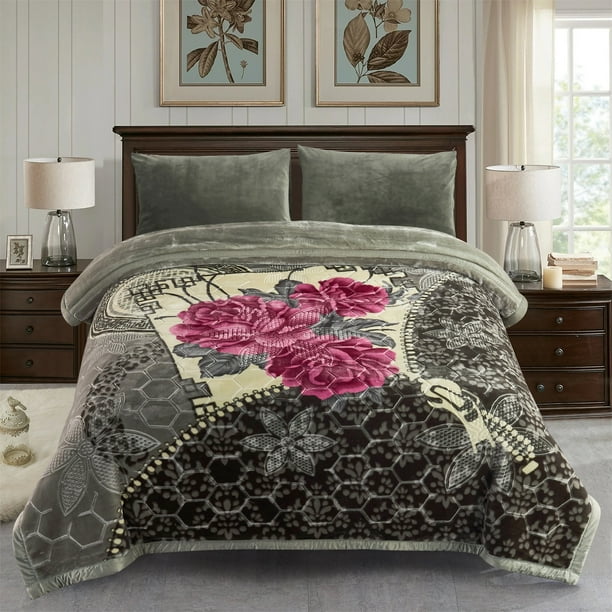 Winter Wram Plush Fleece Korean Mexican Blanket For Bed Floral Animal Printed Heavy Thick 10lbs 2 Ply King 86 X92 Walmart Com Walmart Com