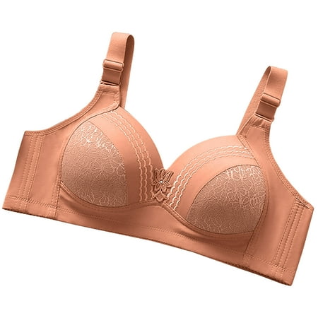 

RYRJJ Clearance Women s Full-Coverage Lift Unpadded Bras Lace Floral Deep Cup Wireless Lightly Lined Breathable Bralettes Comfort Push Up Everyday Bra(Khaki M)
