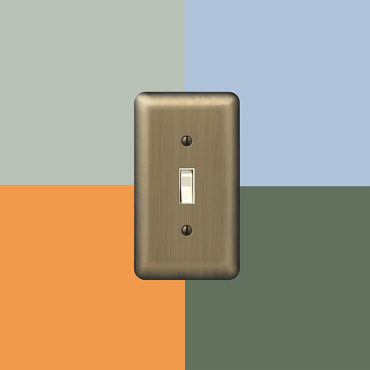 Amerelle 154TTD Moderne Wallplate 2 Toggle / 1 Duplex Steel Brushed Brass 1-Pack