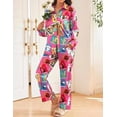 thumbnail image 4 of Ekouaer Womens Satin Silky Pajama Set 2 Piece Print PJs Soft Loungewear Button Down Sleepwear with Elastic Waist Long Pants Red Cartoon Book, 4 of 5