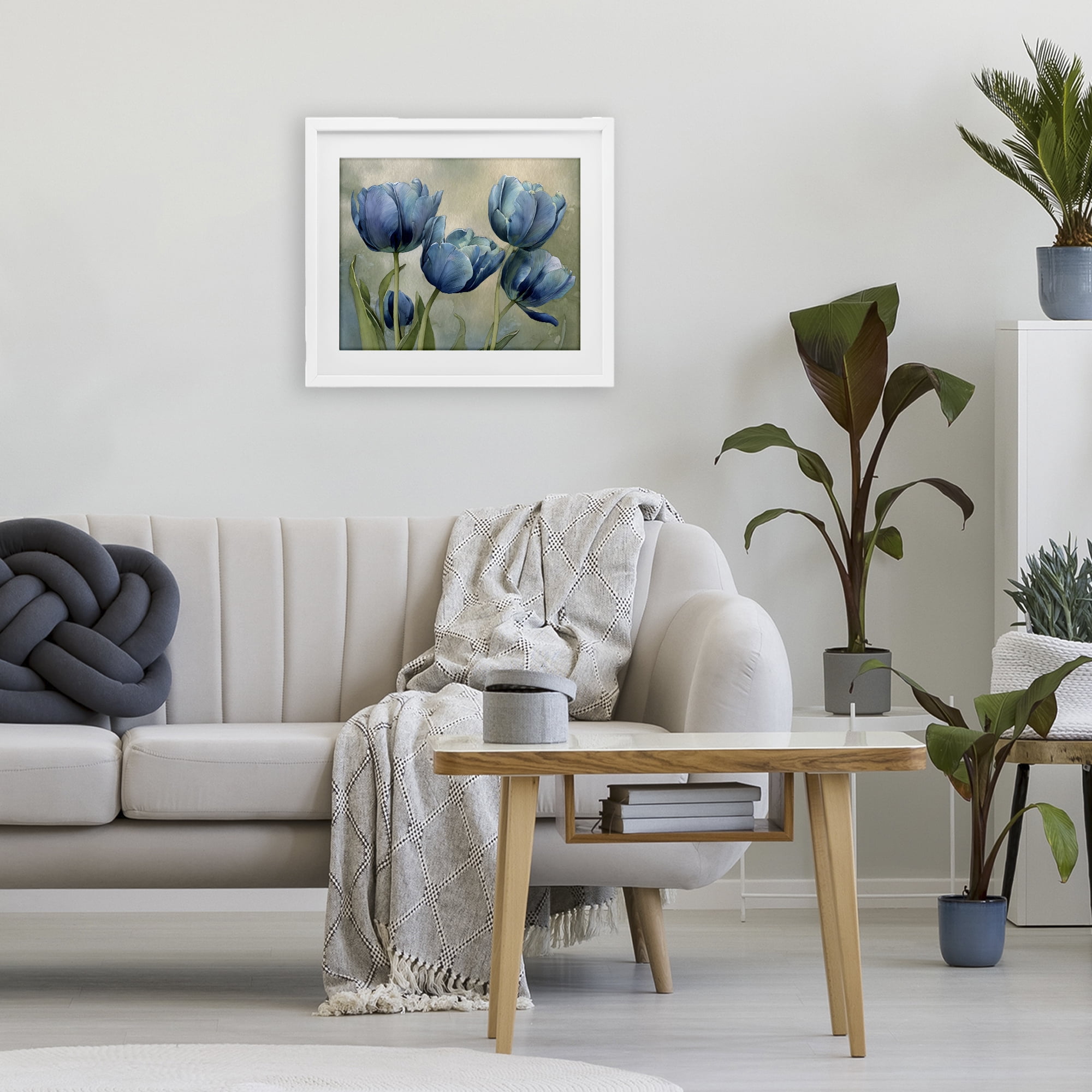 Stupell Industries Drawn Blue Tulip Flowers White Framed Print Under Glass, design by Franklyn Gregory