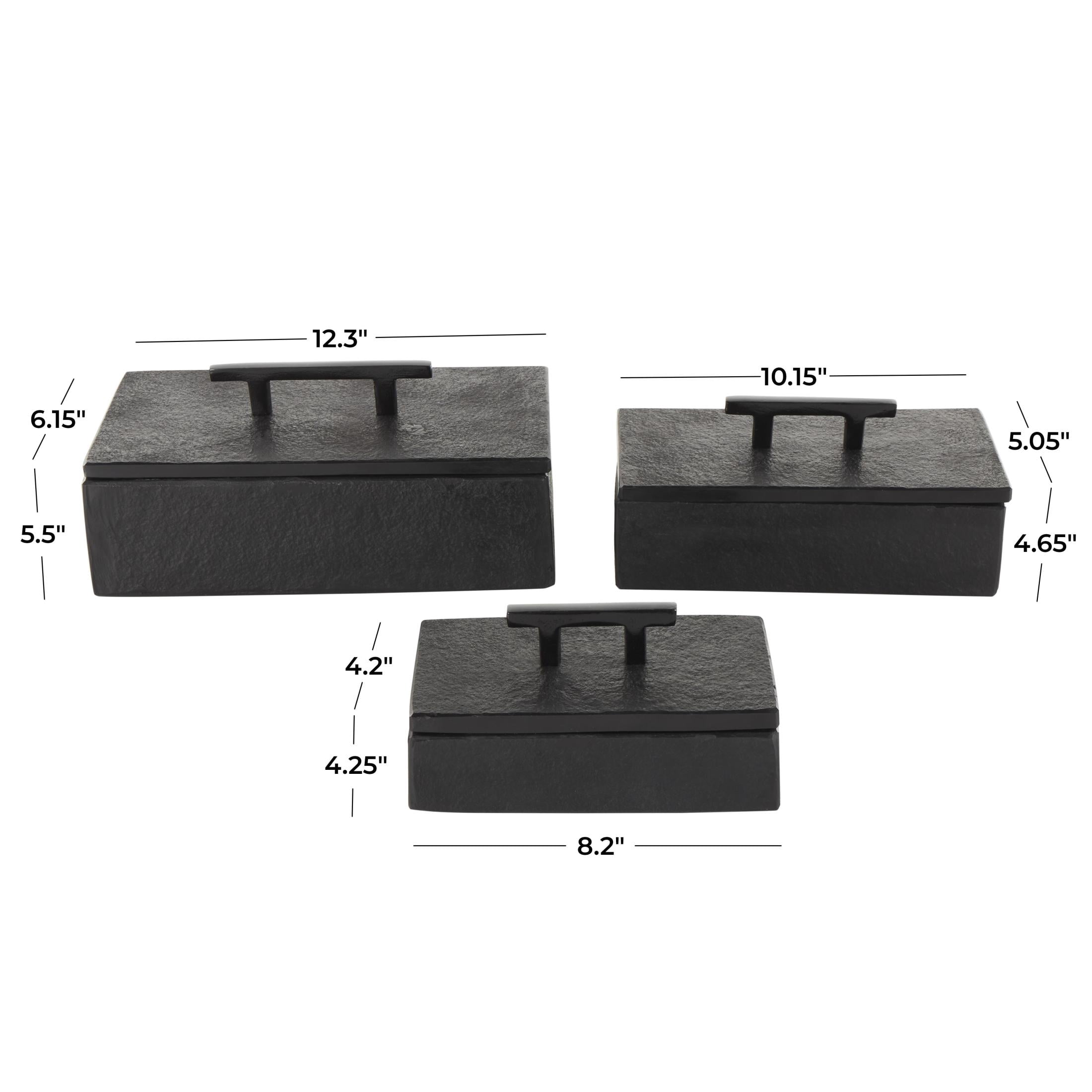 DecMode Black Marble Decorative Box with Black Handles, 3 Count