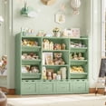 thumbnail image 3 of Hiphuta 55" Wide Toy Storage Organizer with 4 Removable Drawers, 4-Tier Kid Bookcase with 6 Bins, Toy Organizer with Bookcase for Kid Bedroom Playroom, Green, 3 of 8