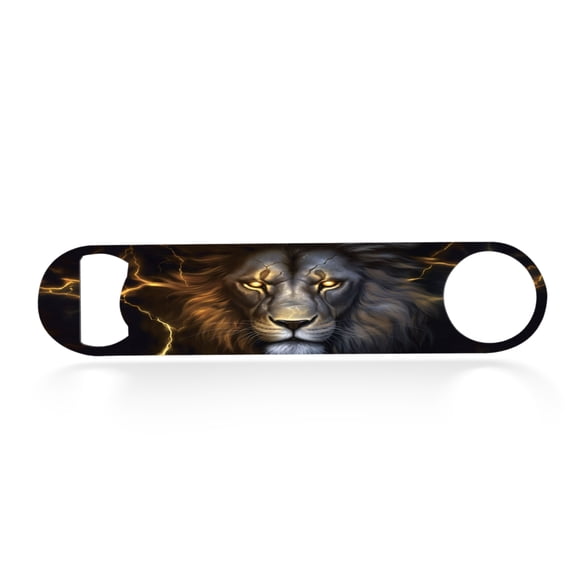 Flat Bottle Opener Heavy Duty Stainless Steel Bottle Opener Beer Flask Tools ​for Kitchen Bar Restaurant, 7 Inch - Lion with Lightning Patterns on Its Face