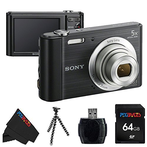 Sony W800/B 20.1 MP Digital Camera (Black) + 64GB PixiBasic Accessory