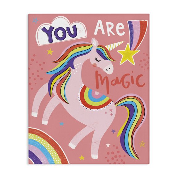 Stupell Industries Bohemian You Are Magic Phrase Pink Unicorn Rainbow Canvas Art, 16 x 20, by Lisa Barlow