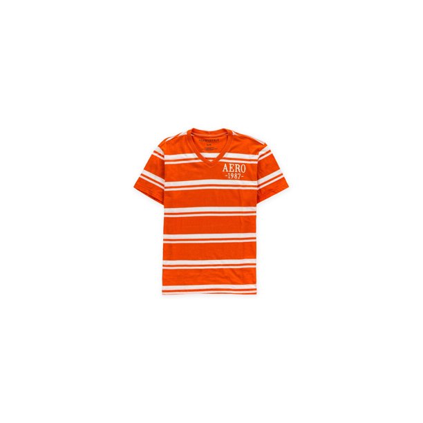 Aeropostale Playera Adornada con Cuello en V a Rayas para Hombre, Naranja, X-Large Aeropostale Camiseta adornada