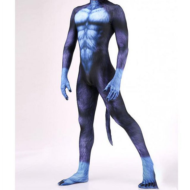Iootiany Cosplay d'Halloween Anime Huskies Costumes Animal Léopard Imprimé Justaucorps Unisexe Polyester Spandex avec Queue pour Adulte