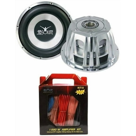 Absolute ST-1500 2000W 10" Dual 4-Ohm Car Subwoofer   8 Gauge Amp Kit
