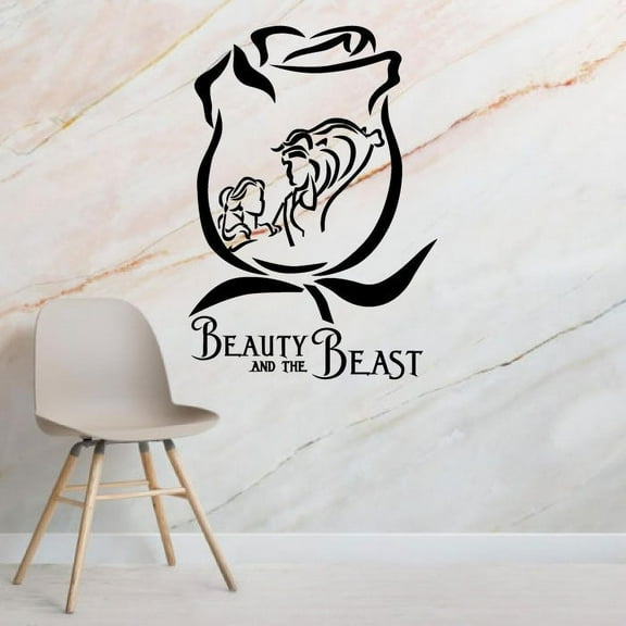 Beauty And Beast Magical Rose Portrait Beauty And Beast Portrait Silhouette Belle Disney Princess Disney Movie Vinyl Wall Art Sticker Decal Wall Decoration Home Kids Room Design Size (40x40 inch)
