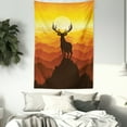 thumbnail image 3 of Antlers Tapestry, Deer at Sunset Adventure Wildlife Panoramic Valley Hill Silhouette, Wall Hanging for Bedroom Living Room Dorm Decor, 60W X 80L Inches, Burnt Sienna Amber Marigold, by Ambesonne, 3 of 5