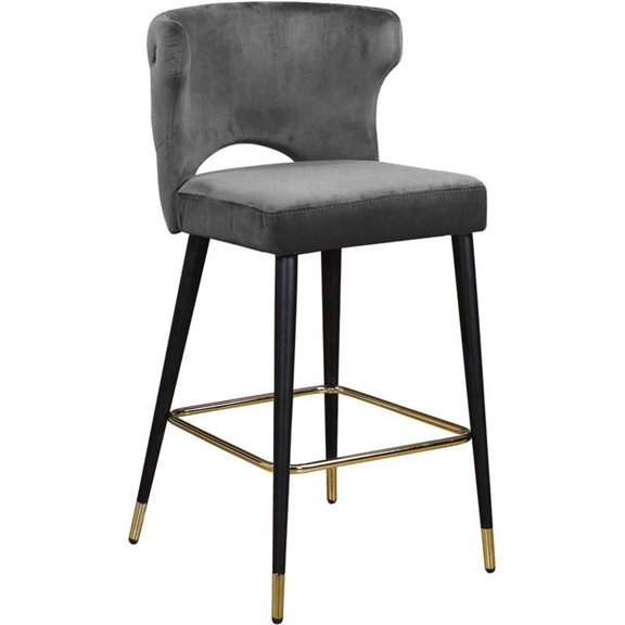 Pemberly Row Modern 28"H Velvet Counter Stool in Gray (Set of 2)