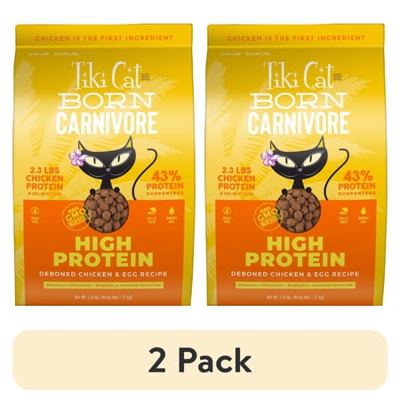 (2 pack) Tiki Cat Born Carnivore High Protein Dry Cat Food, Deboned Chicken & Egg, 2.8 lbs. Bag