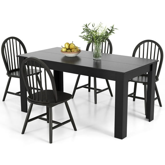 Gymax 5 PCS Dining Set Rectangular Wooden Dining Table 4 Windsor Chairs Kitchen Black