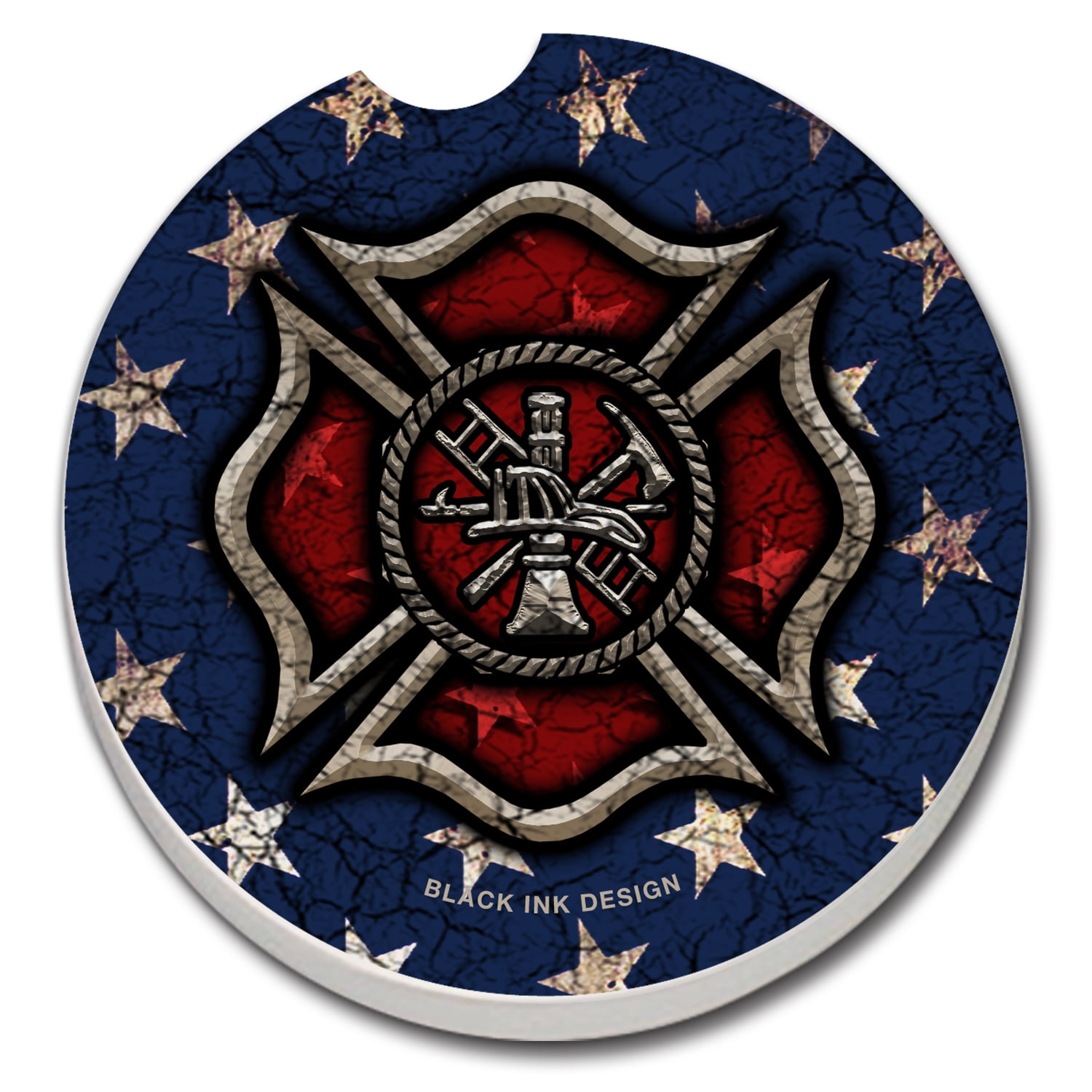 CounterArt 'Firefighter' 1 Pack Absorbent Stone Coaster for Vehicle Cup Holder 2.6' Diameter