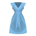 thumbnail image 5 of Womens Summer Boho Maxi Dress Casual 2026 V Neck Eyelet Dresses Flowy Vacation Beach Sundress Sky Blue M, 5 of 6