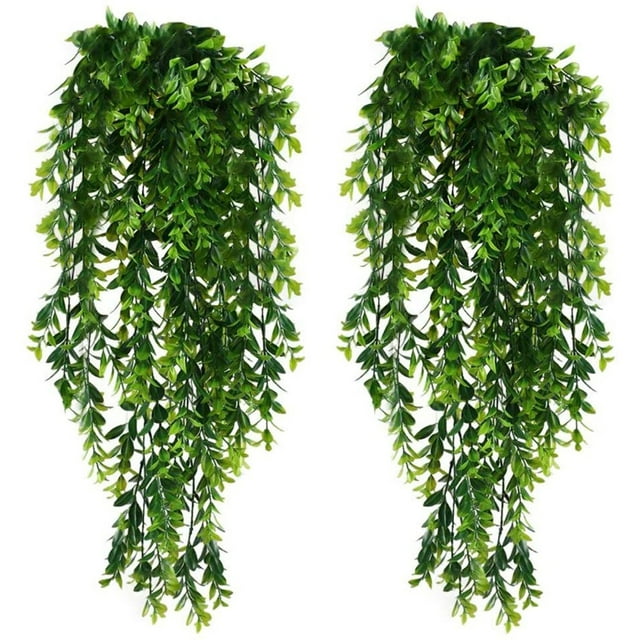 Paquete de 2 plantas de enredaderas colgantes artificiales - Guirnalda de hiedra llorona realista de 80 cm | Follaje de Plástico Verde | Decoración de Boda de Pared Interior y Exterior Patio Hogar