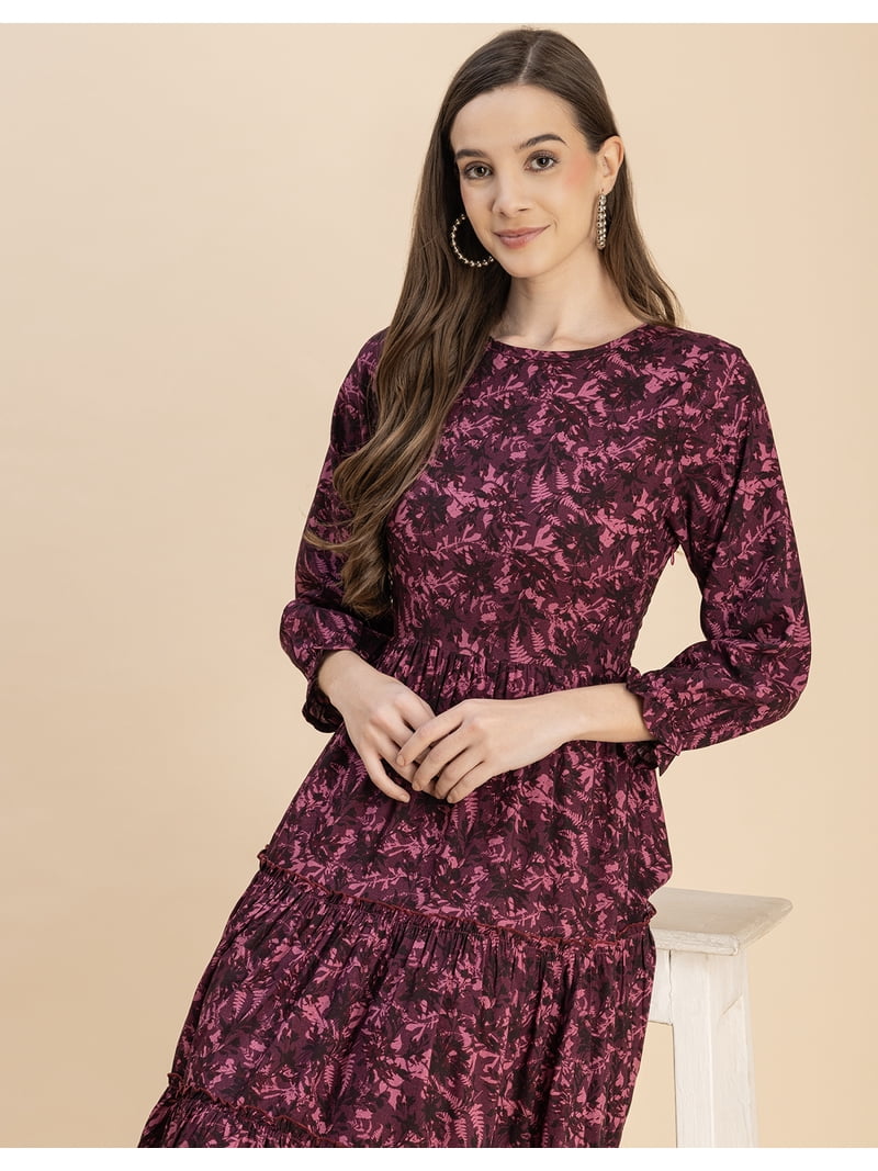 casual rayon dress Hand Stamped Rayon Green Fern Motif Dress, 'Fern Forest'