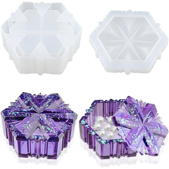 Snowflake Box Resin Mold, Jars Silicone Molds with Lid for Epoxy Resin Casting for DIY Jewelry Storage Box, Candy Container, Candle Vessel, Christmas Decoration