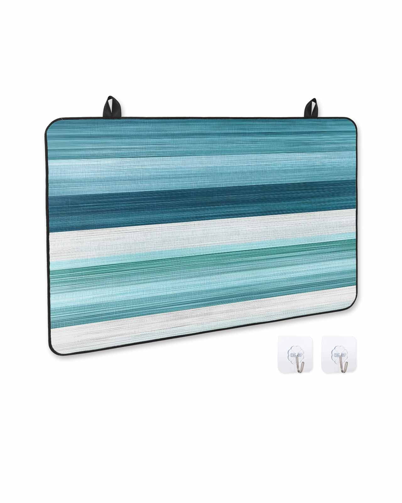 nqOlkjepod Large Induction Cooktop Protector Mat 36"x21", Teal Blue Green Stove Top Covers for Electric Stove, Modern Ombre Minimalism Abstract Stripes Stove Burner Cover Mats, Glass Top Stove Cover