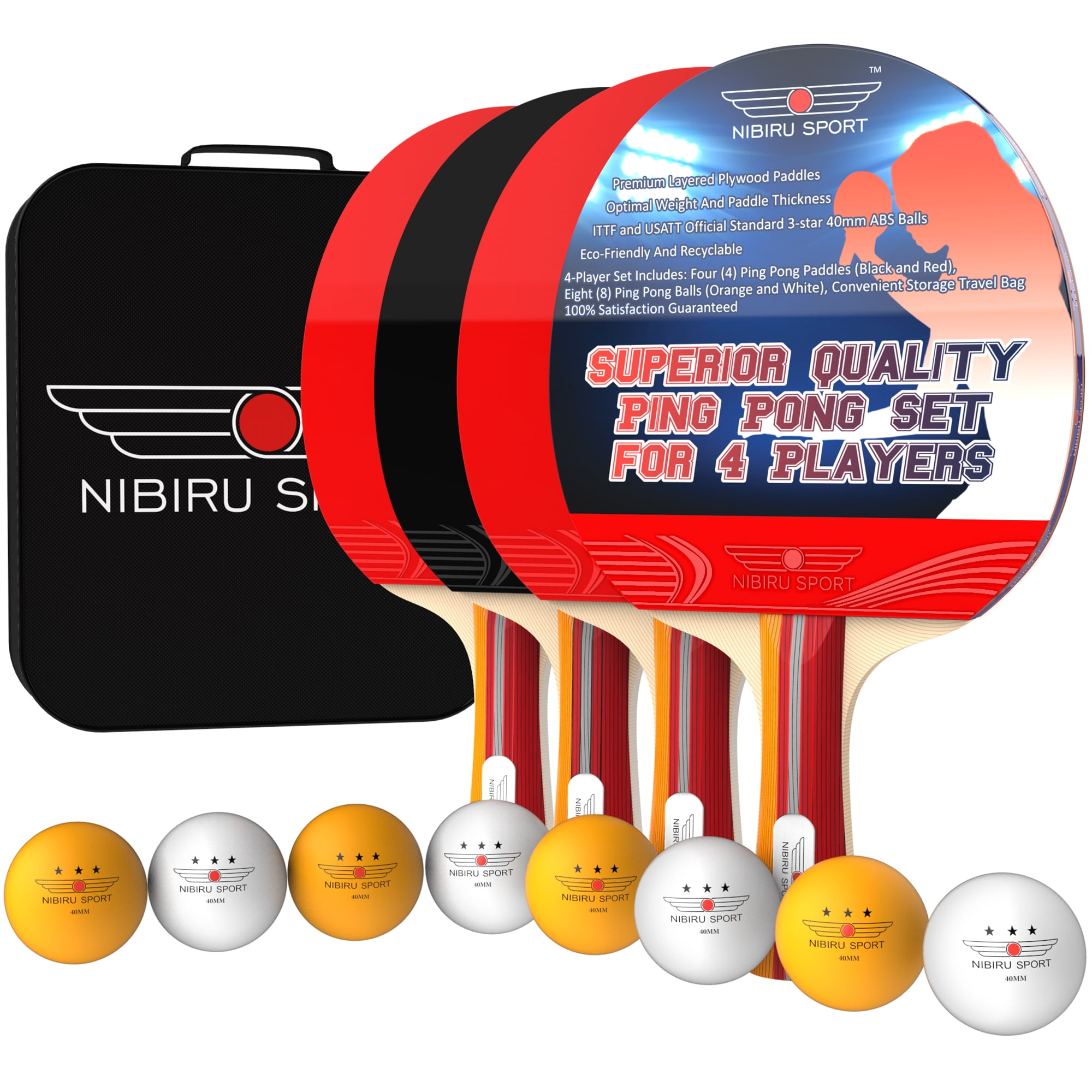 NIBIRU SPORT Ping Pong Paddle Set, 4 Paddles, 8 Tennis Balls, Storage Bag - Walmart.com