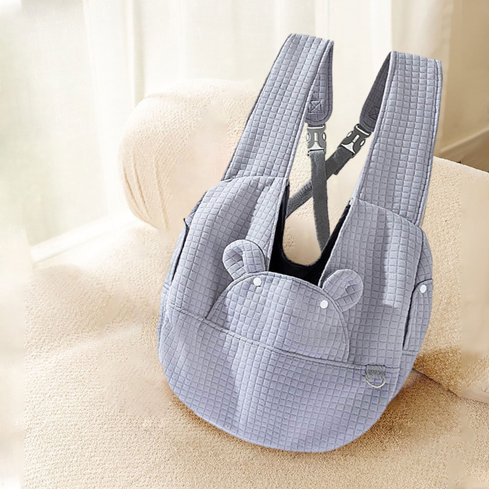 Bear-Shaped Pet Chest Carrier, Dog Sling Backpack, Breathable Canvas, Adjustable Straps, Escape-Proof, Small Dog/Cat Travel Bag For Outdoor Walking (15x5.5x16 Inch,Grey)