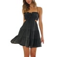 thumbnail image 3 of Cenuakty Women Sling Dress, Spaghetti Straps Backless Tie-up Hollowed Summer Mini A-line Dress, 3 of 8