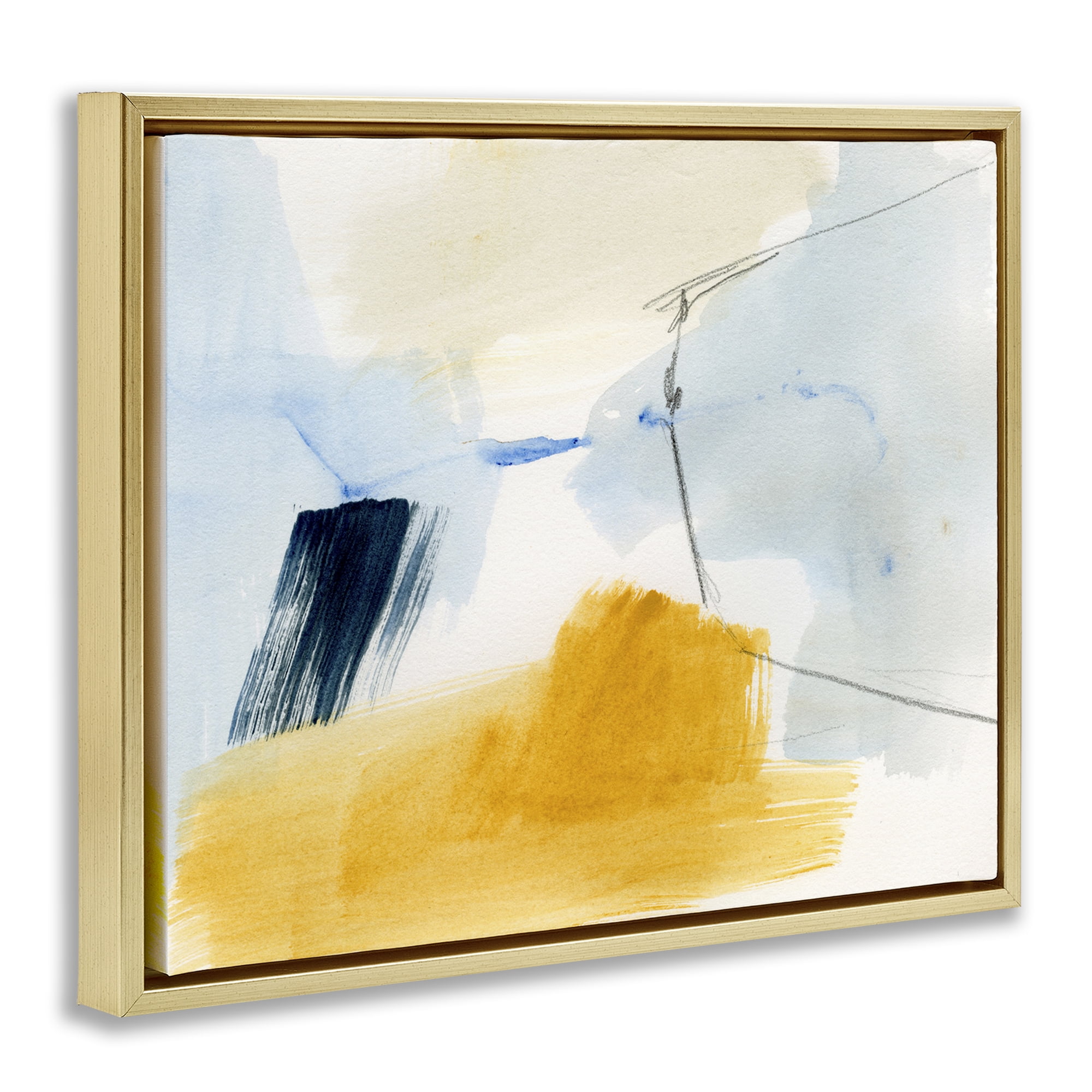 Stupell Industries Abstract Paint Yellow Accent Abstract Painting Gold Floater Framed Canvas Art Print Wall Art, 21 x 17