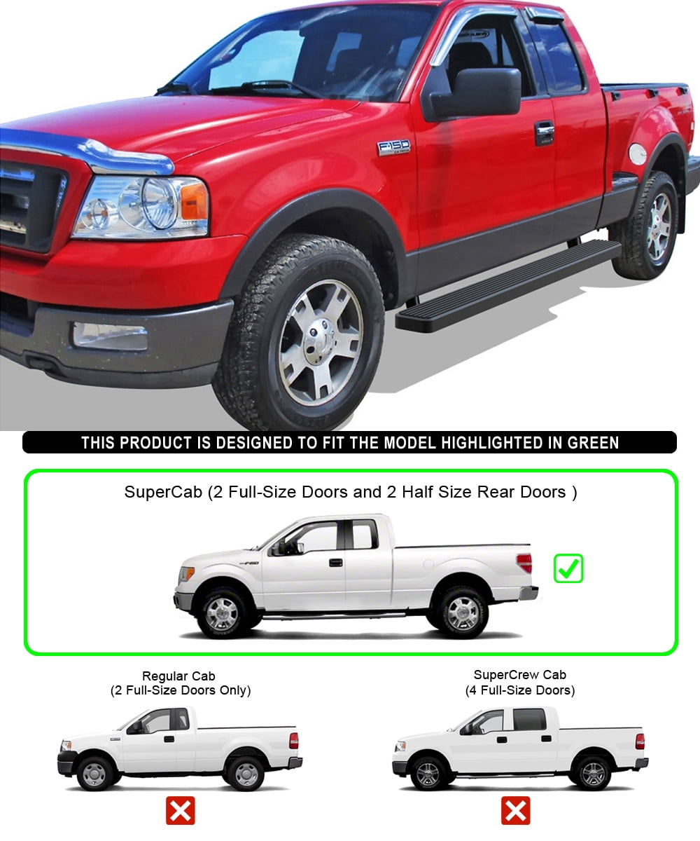 APS Running Boards 6 inches Matte Black Compatible with Ford F150 2004-2008 Super Cab (Exclude Heritage) (Nerf Bars Side Steps Side Bars)