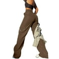 thumbnail image 6 of DENGDENG Brown Cargo Pants Women Petite High Waisted Casual Hiking Pants Lightweight Dress Parachute Pants with Pockets Plus Size Y2k Streetwear Long Wide Leg Trousers Brown L, 6 of 6