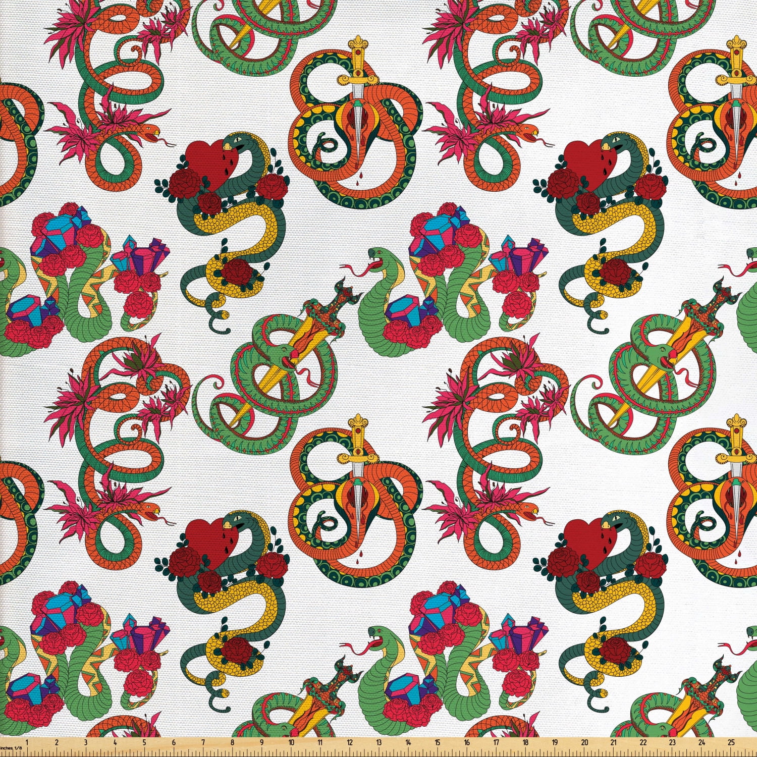 Dragon Fabric by The Yard, Colorful Traditional Reptiles Flowers and
