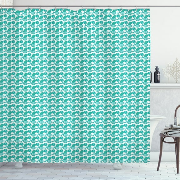 Tropical Shower Curtain, Monochrome Style Interpretation of Hawaiian Exotic Fruit Repeated, Fabric Bathroom Set with Hooks, 69W X 70L Inches, Dark Seafoam and White, by Ambesonne