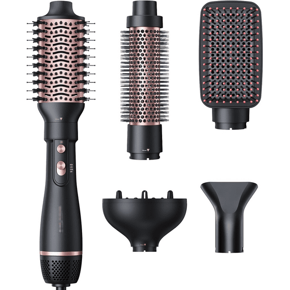 2025 5-in-1 Hot Air Brush Set - Salon Blowout Tool for Smoothing, Curling & Volumizing (Frizz-Free Results)(Black)