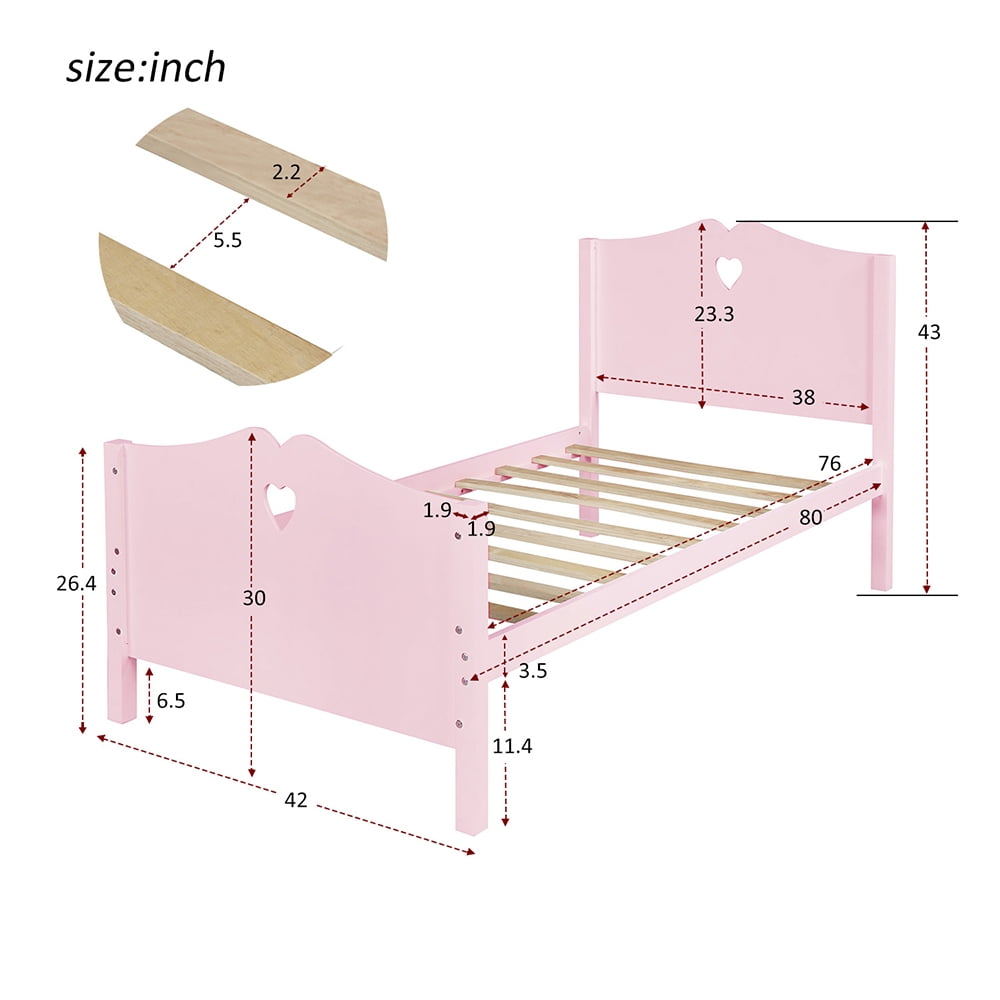 Lowestbest Platform Beds for Teens, Twin Size Bed Frame with Wood Slat Support and Headboard and Footboard, Pink