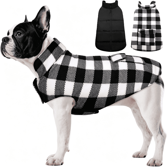 GASTROPOD Dog Winter Coat,Fleece Doggie Jacket Plaid Reversible Vest Waterproof Windproof Cold Weather Clothes for Small Medium Large Dogs (Waterproof Windproof Dog Sweaters for Medium Dogs M,White)