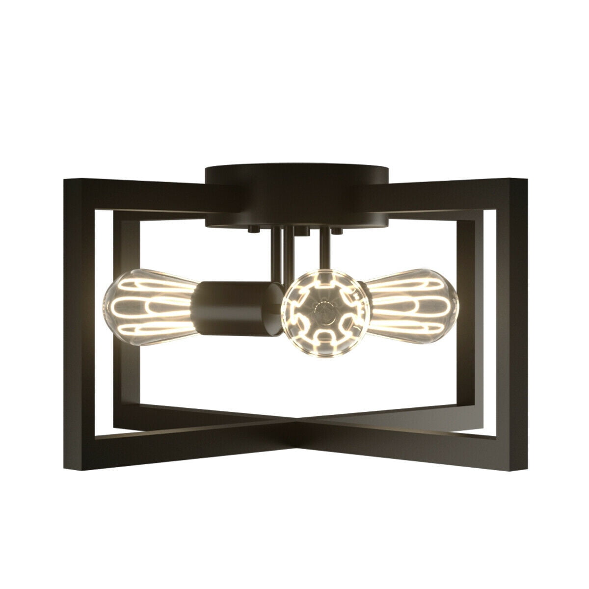 Gymax 3-Lights Flush Mount Ceiling Lamp Geometric Metal w/ Iron Square Lamp Shade