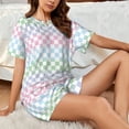 thumbnail image 5 of Yiaed Colorful Checkerboard Print Short Sleeve Pajama Sets for Women Casual Crew Neck 2 Piece Lounge Sets Women's Short-Sleeved Pajama-3X-Large, 5 of 5