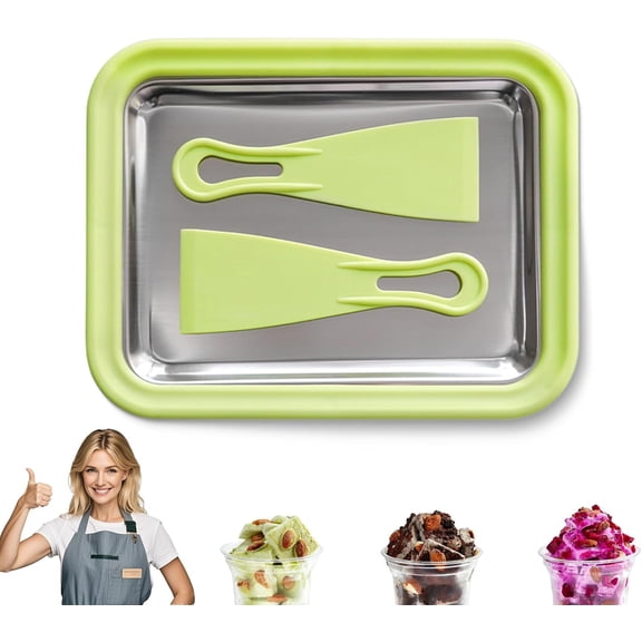 Rolled ice Cream Maker with 2 Spatulas, 2026 New Rolled ice Cream Tray, Easy Clean-Up, for Gelato, Sorbet, and Frozen Yogurt (Green)