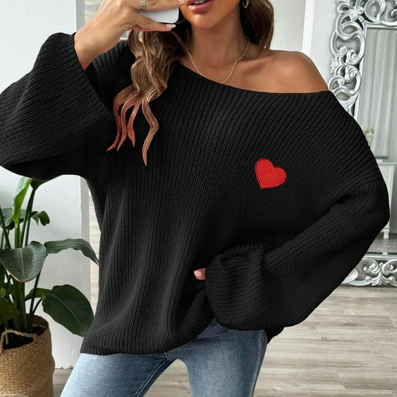 Amidoa Crochet Womens Sweater Plus Size Black Long Sleeve Round Neck Fall Heart Sweaters Women's Cardigans/Sweaters L