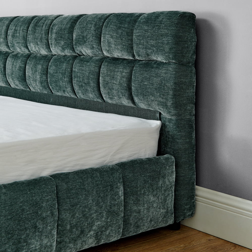 Hassch King Size Upholstered Platform Bed Frame with 4 Storage Drawers and Soft Headboard, Chenille Fabric, Dark Green