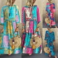 thumbnail image 1 of Robe Maxi Longue Boho en Coton et Lin pour Femmes Grande Taille, Robe Maxi de Plage à Manches Longues, Tunique Kaftan Boho Décontractée, Gitane Ethnique, 1 of 1
