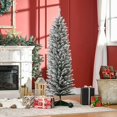 thumbnail image 2 of HOMCOM 5ft Tall Pencil Artificial Christmas Tree, Holiday Décor with Snow Flocked Branches, Green, 2 of 8