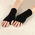 thumbnail image 3 of Xfvqtps Fingerless Gloves for Womens Thumb Hole Ribbed Mid-Length Arm Warmer Knitting Crochet Solid Color Fashion Thermal Warm Winter Mittens Black, 3 of 4