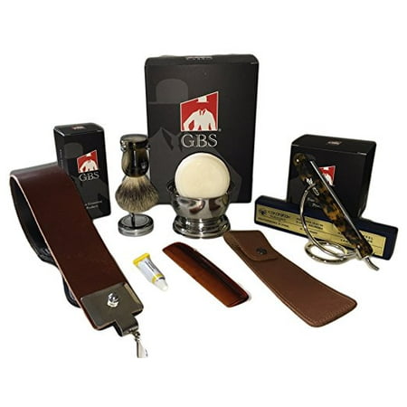 Dovo Tortoise Premium Shave Set with Gift Box - Comes with dovo razor, Gbs pure badger brush, strop, case, bowl, soap and stand