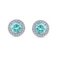 thumbnail image 2 of Bling Jewelry Womens Round Solitaire Halo Aqua CZ Stud Earrings.925 Sterling Silver 8MM, 2 of 7